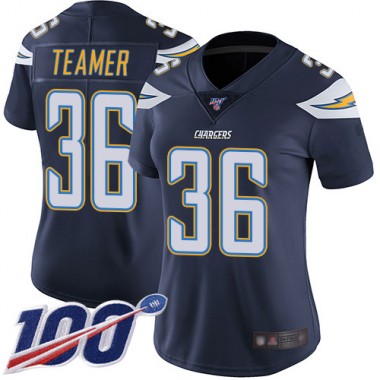 Los Angeles Chargers NFL Football Roderic Teamer Navy Blue Jersey Women Limited 36 Home 100th Season Vapor Untouchable